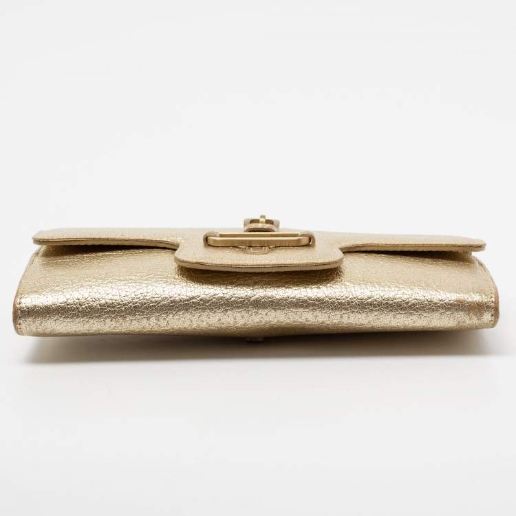 Pre Owned Jimmy Choo Metallic Gold Leather Flap Wallet