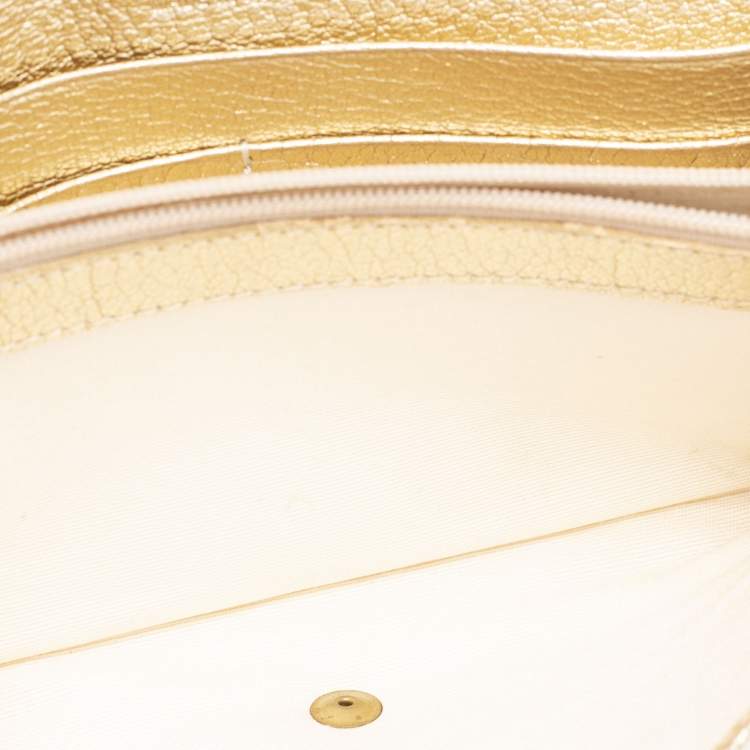 Pre Owned Jimmy Choo Metallic Gold Leather Flap Wallet