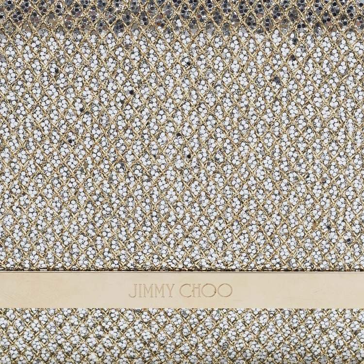 Pre Owned Jimmy Choo Silver/Gold Glitter And Lurex Fabric Margot Chain Clutch