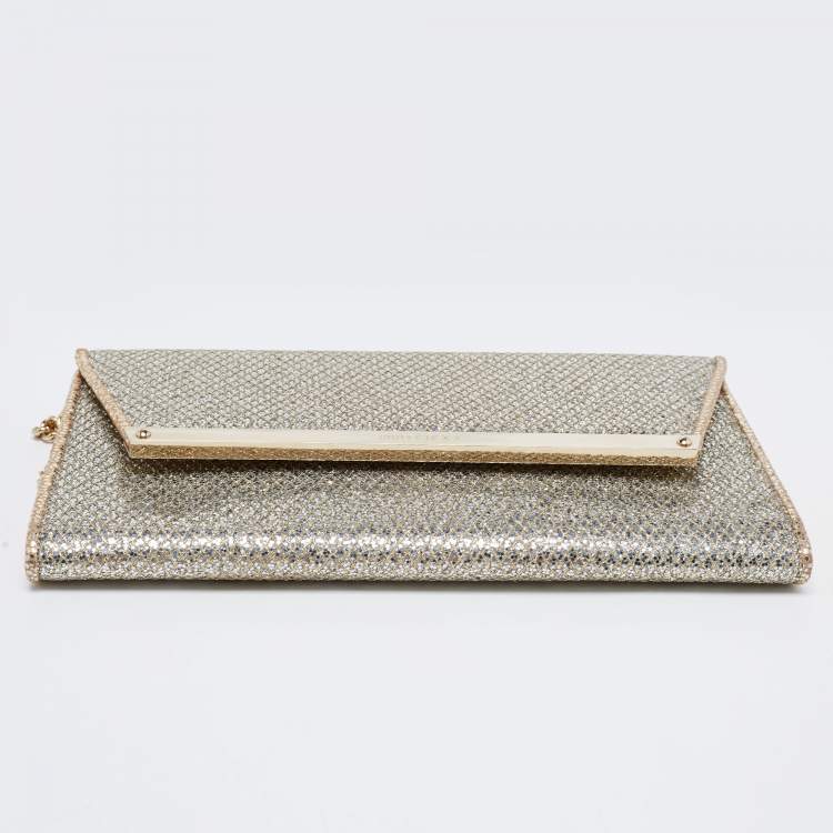 Pre Owned Jimmy Choo Silver/Gold Glitter And Lurex Fabric Margot Chain Clutch
