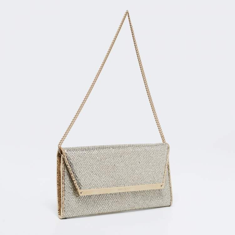 Pre Owned Jimmy Choo Silver/Gold Glitter And Lurex Fabric Margot Chain Clutch