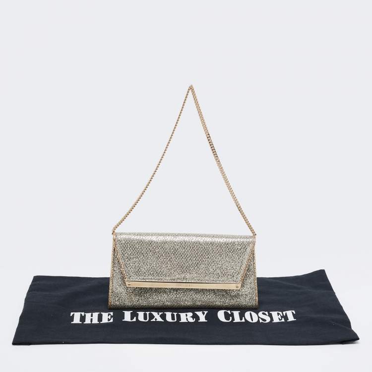 Pre Owned Jimmy Choo Silver/Gold Glitter And Lurex Fabric Margot Chain Clutch