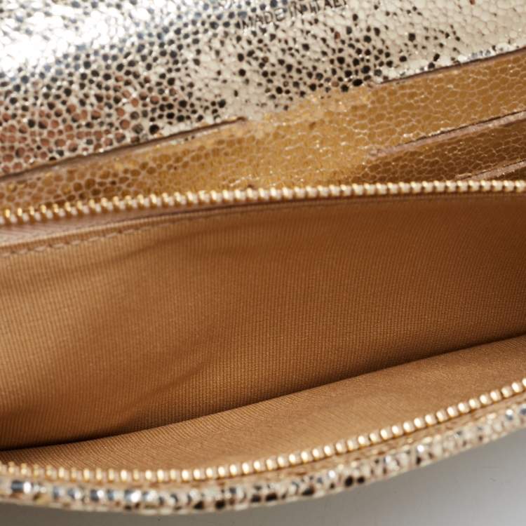 Pre Owned Jimmy Choo Silver/Gold Glitter And Lurex Fabric Margot Chain Clutch