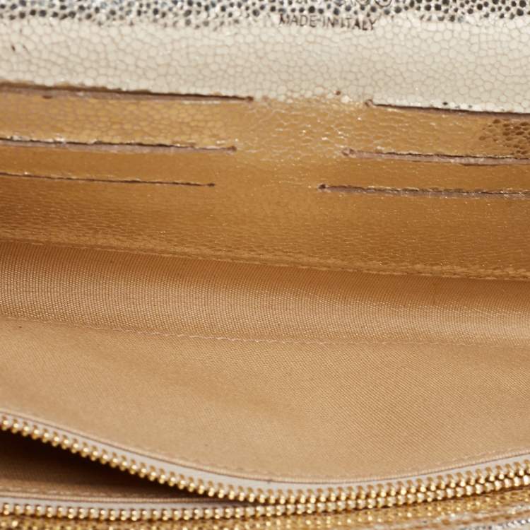 Pre Owned Jimmy Choo Silver/Gold Glitter And Lurex Fabric Margot Chain Clutch