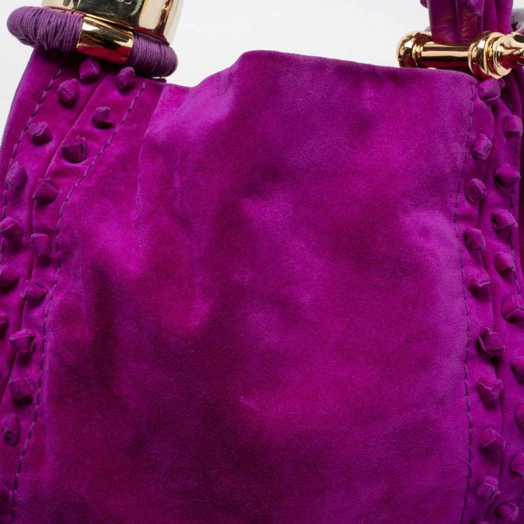 Pre Owned Jimmy Choo Purple Knot Detail Suede Saba Hobo