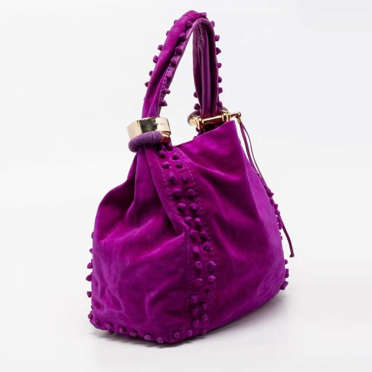 Pre Owned Jimmy Choo Purple Knot Detail Suede Saba Hobo