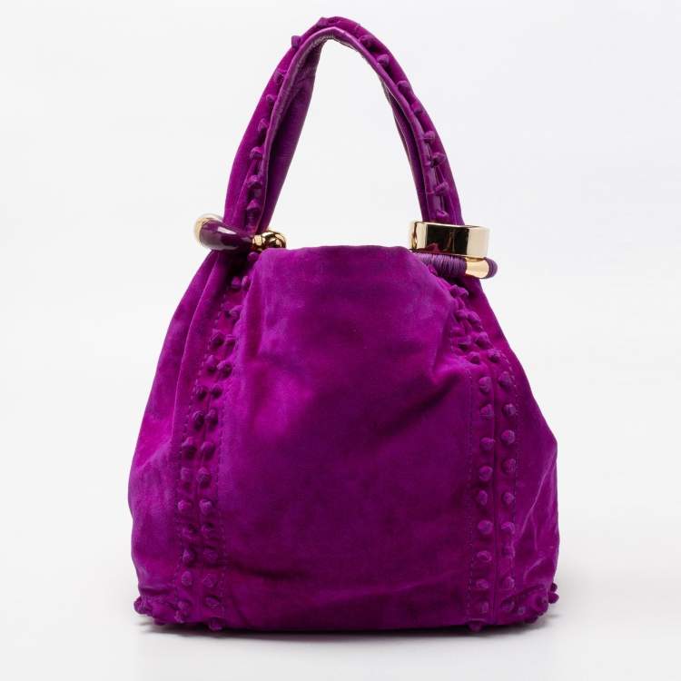Pre Owned Jimmy Choo Purple Knot Detail Suede Saba Hobo