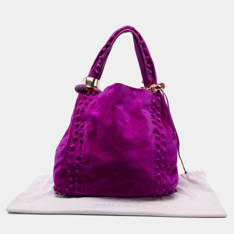 Pre Owned Jimmy Choo Purple Knot Detail Suede Saba Hobo