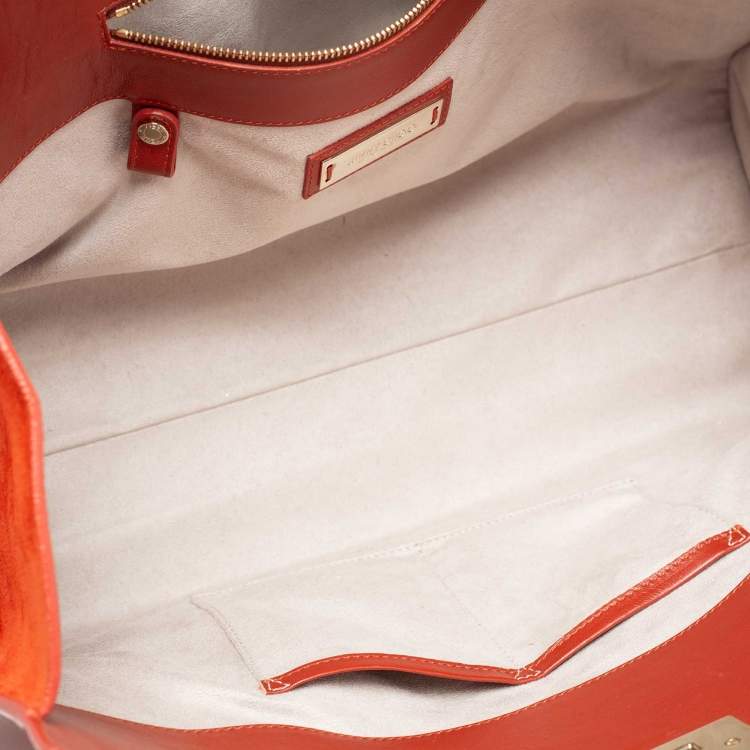 Pre Owned Jimmy Choo Orange Suede And Leather Riley Tote