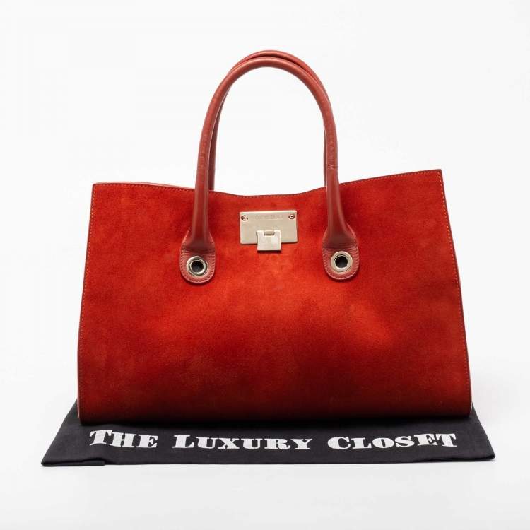 Pre Owned Jimmy Choo Orange Suede And Leather Riley Tote