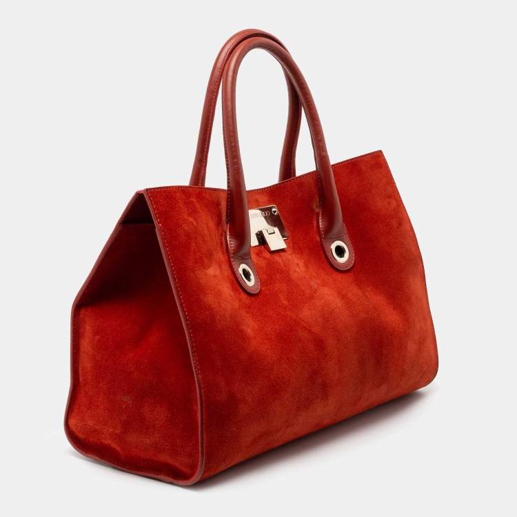 Pre Owned Jimmy Choo Orange Suede And Leather Riley Tote