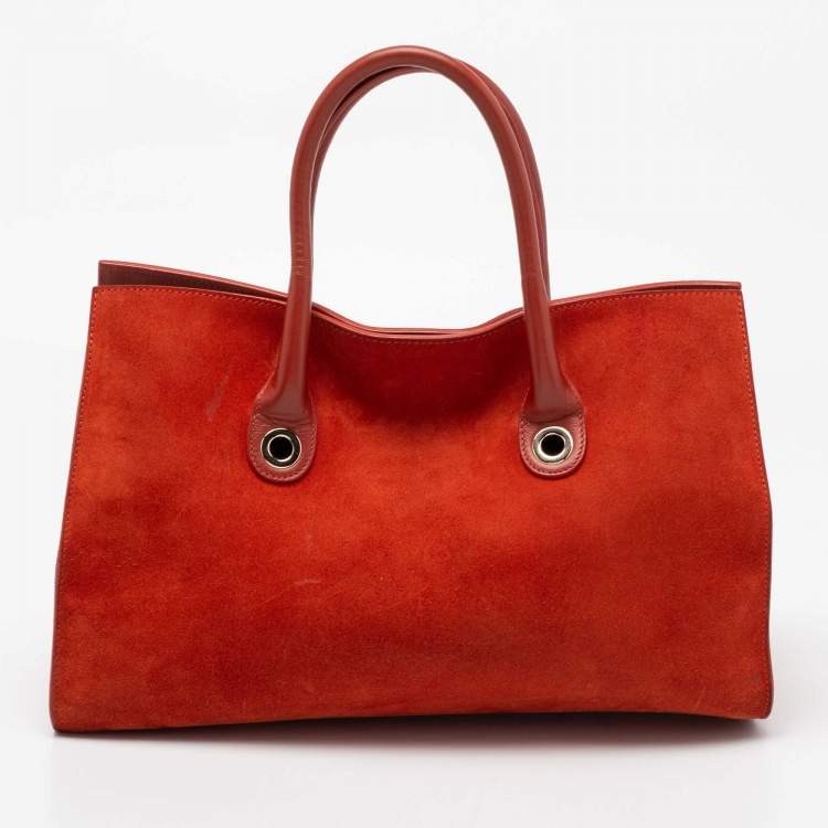 Pre Owned Jimmy Choo Orange Suede And Leather Riley Tote