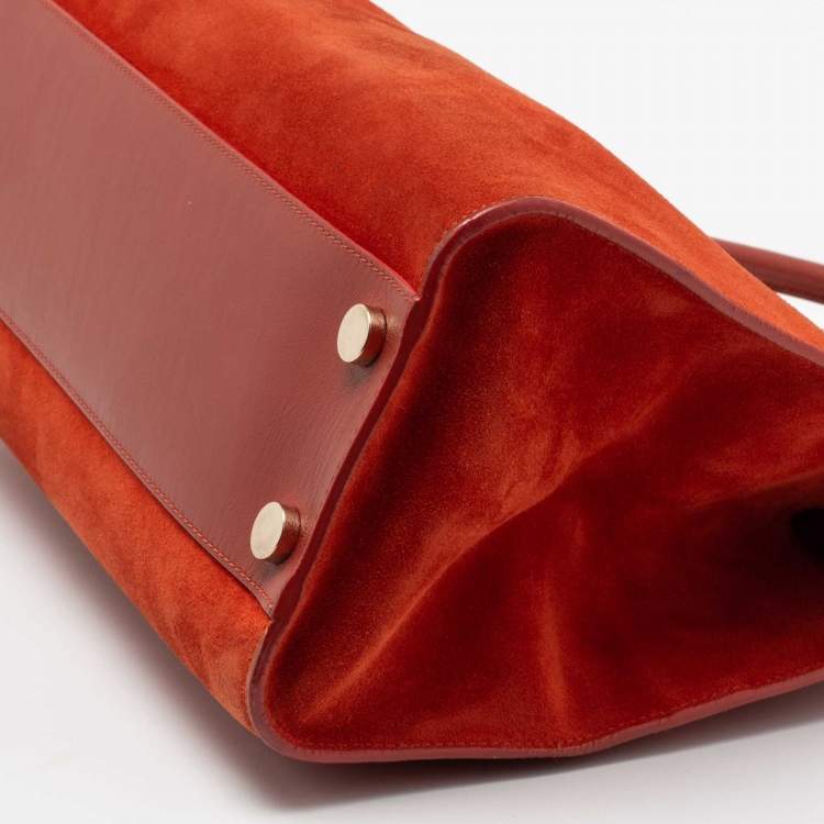 Pre Owned Jimmy Choo Orange Suede And Leather Riley Tote