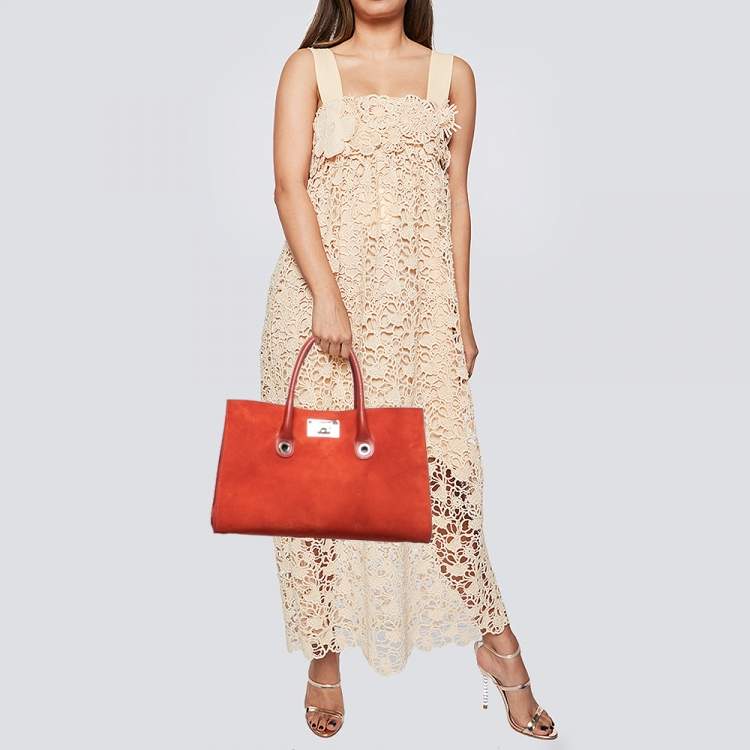 Pre Owned Jimmy Choo Orange Suede And Leather Riley Tote
