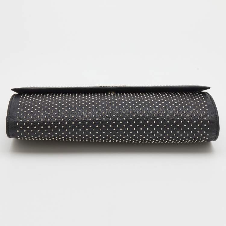 Pre Owned Jimmy Choo Black Leather Studded Flap Clutch