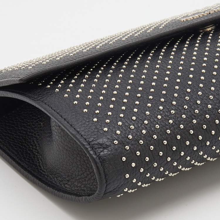Pre Owned Jimmy Choo Black Leather Studded Flap Clutch