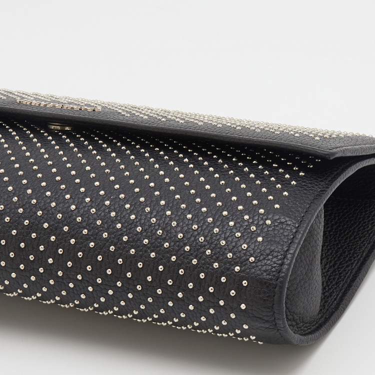 Pre Owned Jimmy Choo Black Leather Studded Flap Clutch