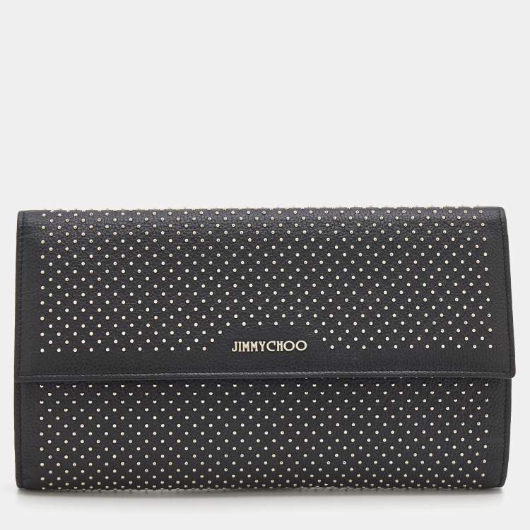 Pre Owned Jimmy Choo Black Leather Studded Flap Clutch