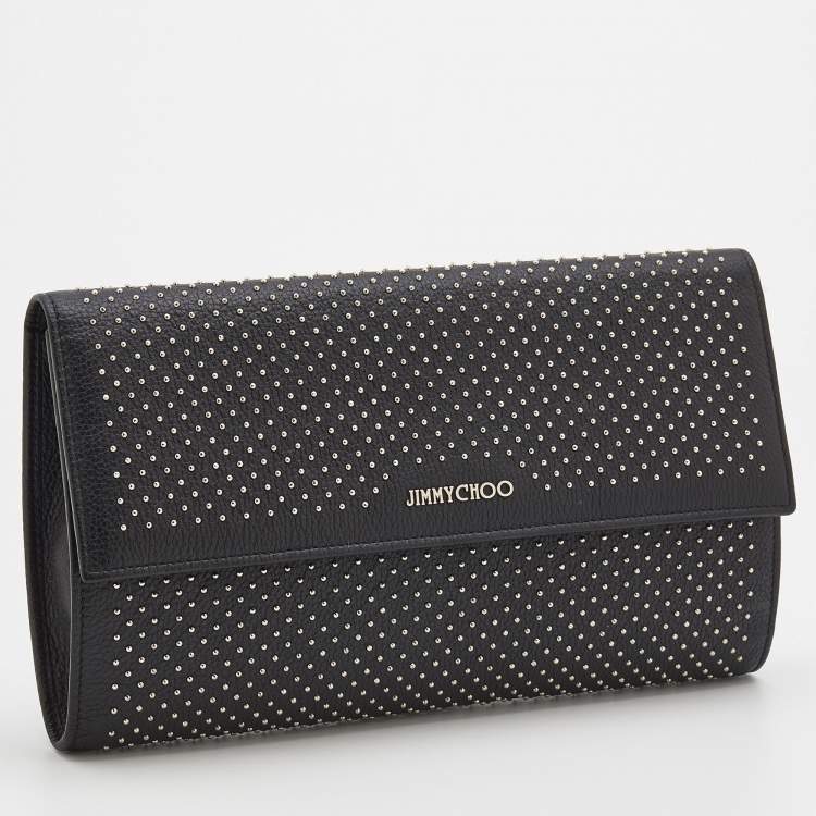Pre Owned Jimmy Choo Black Leather Studded Flap Clutch