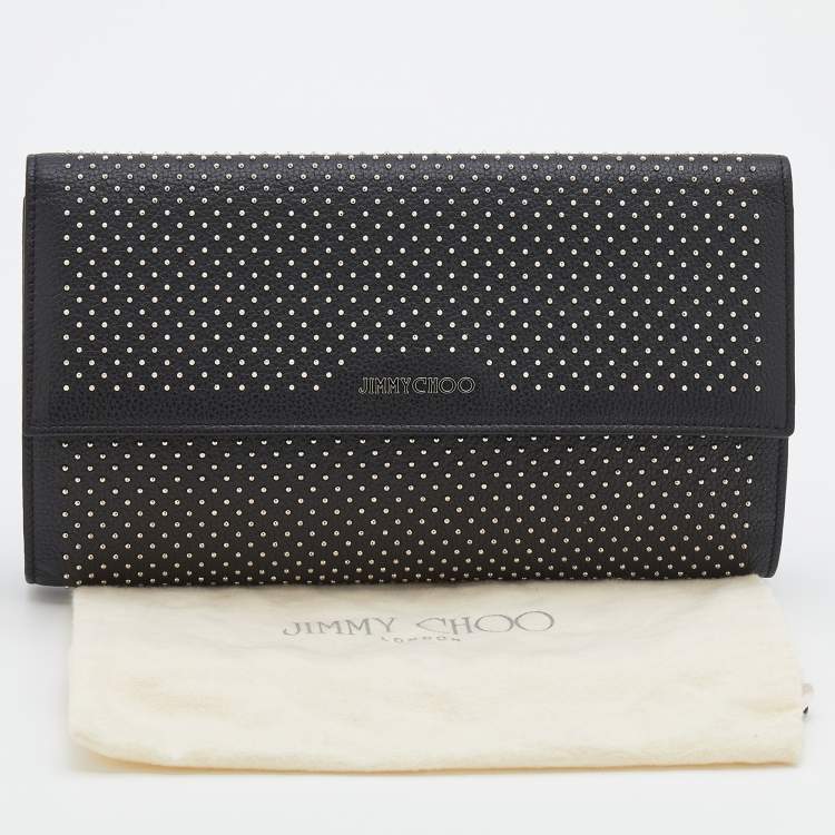Pre Owned Jimmy Choo Black Leather Studded Flap Clutch