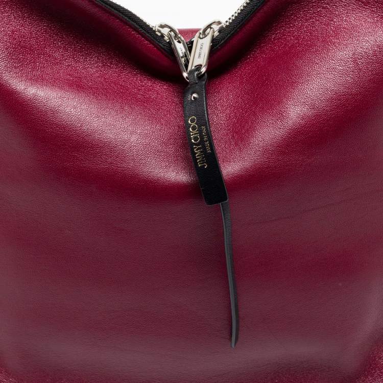 Pre Owned Jimmy Choo Burgundy Leather Raven Chain Shoulder Bag