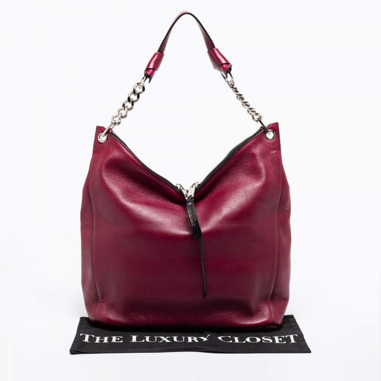 Pre Owned Jimmy Choo Burgundy Leather Raven Chain Shoulder Bag