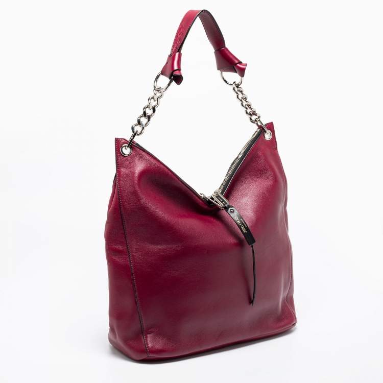 Pre Owned Jimmy Choo Burgundy Leather Raven Chain Shoulder Bag