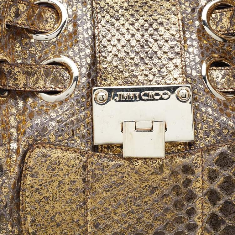 Pre Owned Jimmy Choo Metallic Gold Python Ramona Shoulder Bag