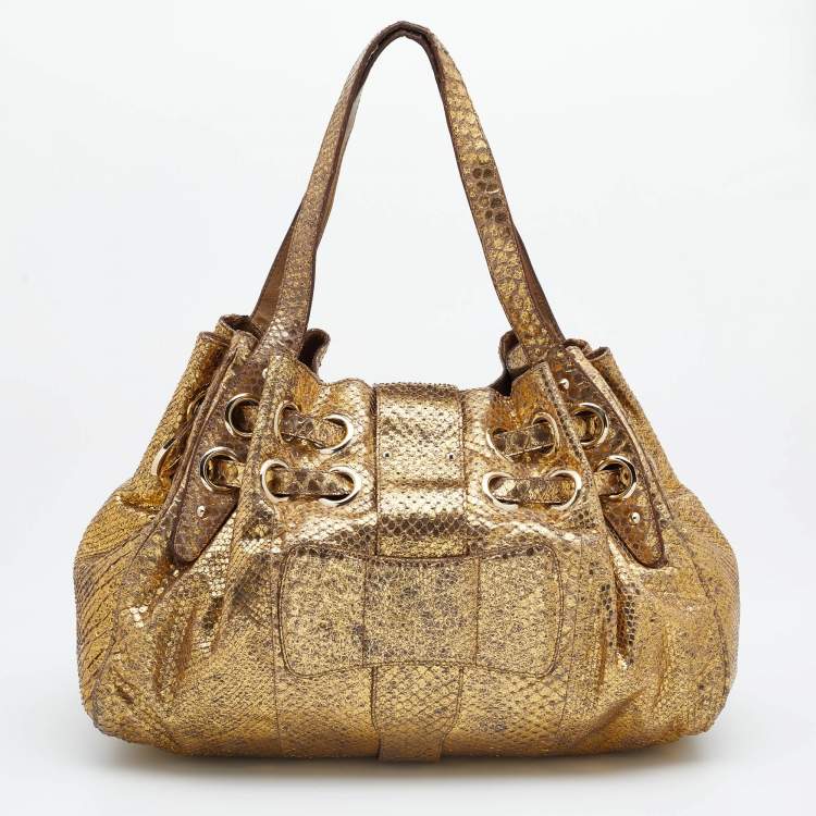 Pre Owned Jimmy Choo Metallic Gold Python Ramona Shoulder Bag