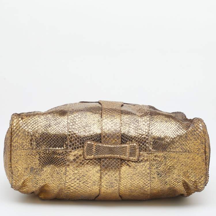 Pre Owned Jimmy Choo Metallic Gold Python Ramona Shoulder Bag