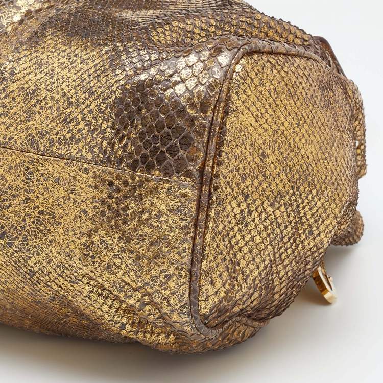 Pre Owned Jimmy Choo Metallic Gold Python Ramona Shoulder Bag