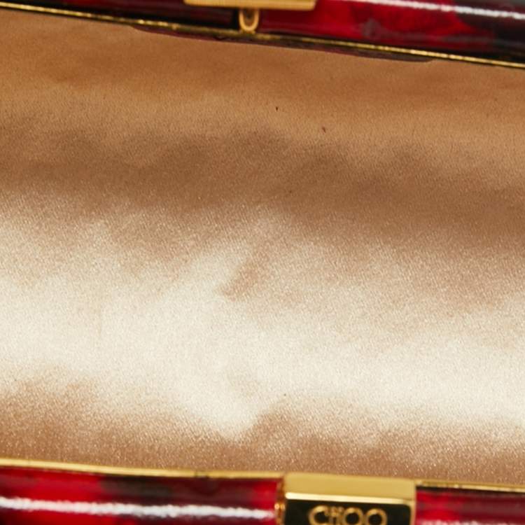 Pre Owned Jimmy Choo Red/Black Leather Twill Tube Clutch
