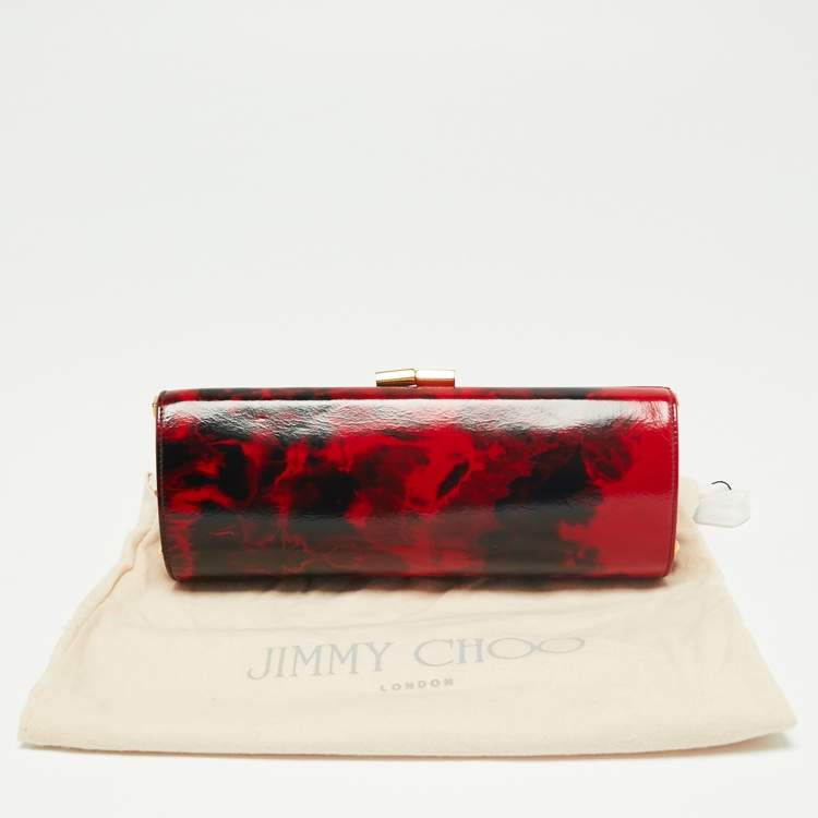 Pre Owned Jimmy Choo Red/Black Leather Twill Tube Clutch