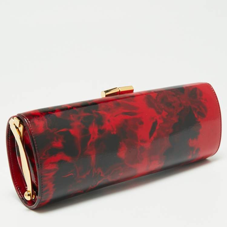 Pre Owned Jimmy Choo Red/Black Leather Twill Tube Clutch