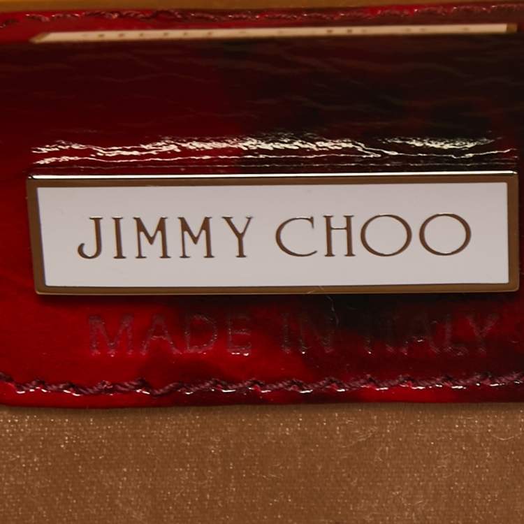 Pre Owned Jimmy Choo Red/Black Leather Twill Tube Clutch