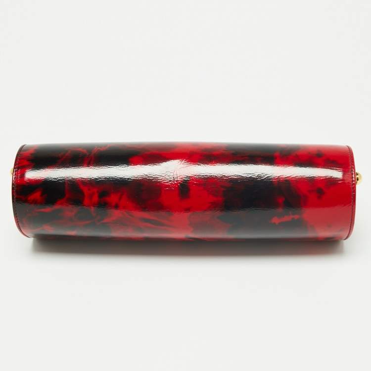 Pre Owned Jimmy Choo Red/Black Leather Twill Tube Clutch