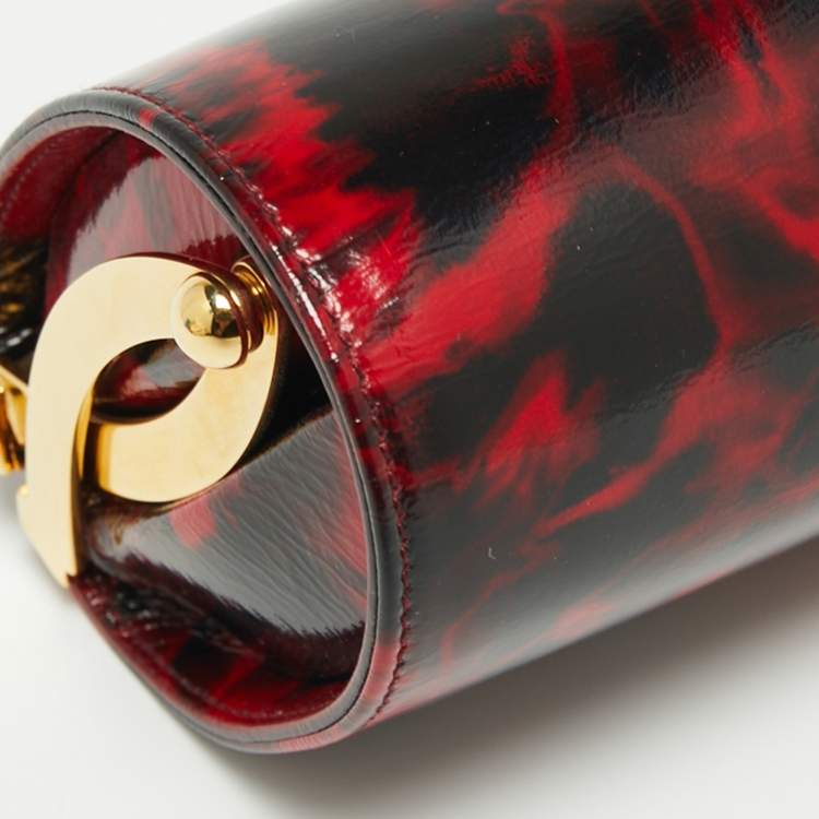 Pre Owned Jimmy Choo Red/Black Leather Twill Tube Clutch