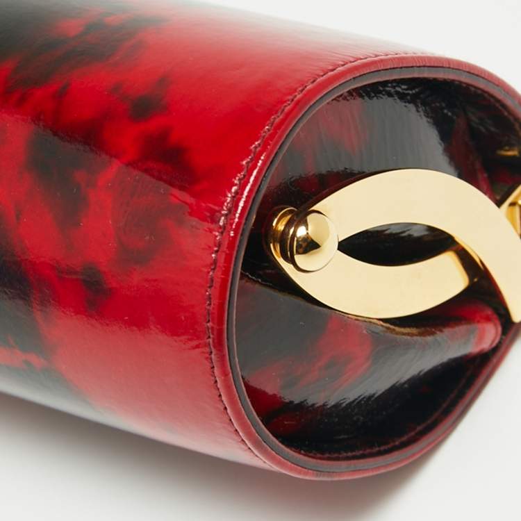 Pre Owned Jimmy Choo Red/Black Leather Twill Tube Clutch