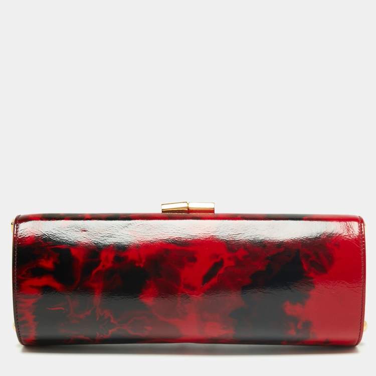 Pre Owned Jimmy Choo Red/Black Leather Twill Tube Clutch
