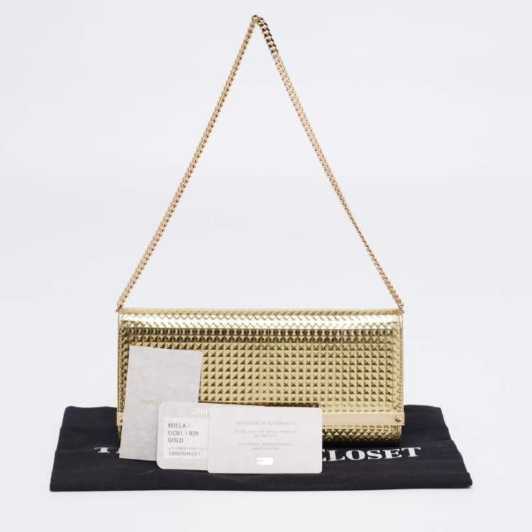 Pre Owned Jimmy Choo Metallic Gold Leather Milla Chain Clutch