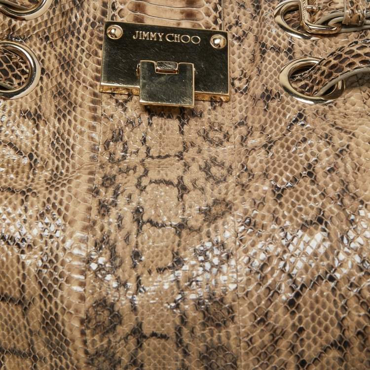 Pre Owned Jimmy Choo Beige Snakeskin Riley Hobo