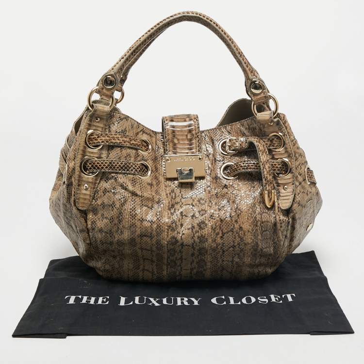 Pre Owned Jimmy Choo Beige Snakeskin Riley Hobo