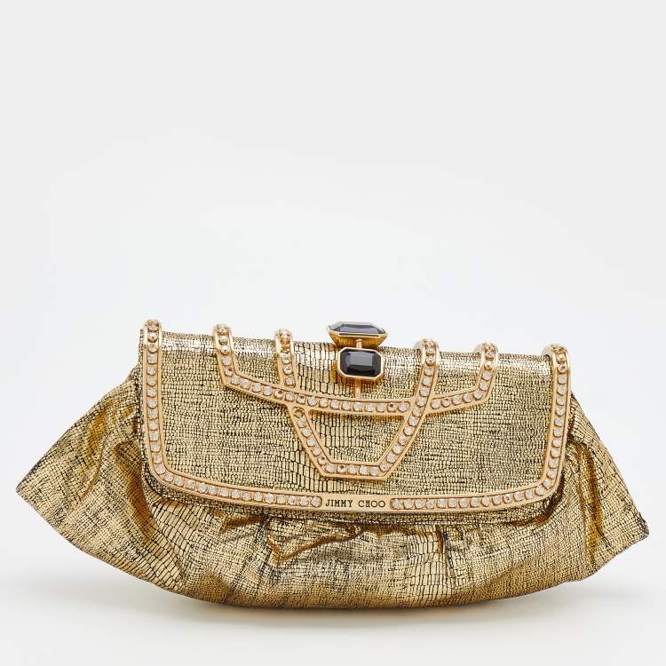 クラッチバッグ Jimmy Choo Gold-Tone Crystal-Embellished Foldover Clutch AVNCURVECLUTCHDEQ_OO1664_FRONT