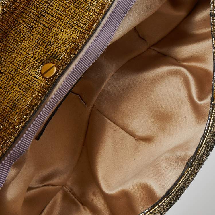Pre Owned Jimmy Choo Metallic Gold Leather Crystal Embellished Clutch