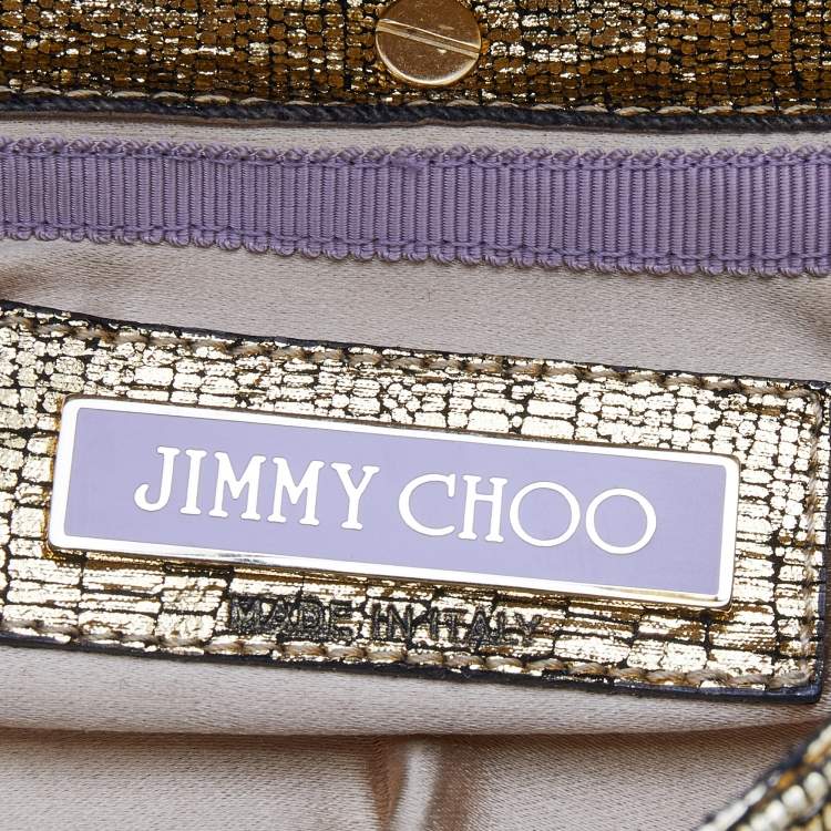 Pre Owned Jimmy Choo Metallic Gold Leather Crystal Embellished Clutch