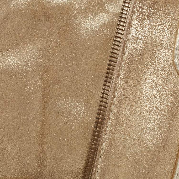 Pre Owned Jimmy Choo Metallic Gold Snakeskin Embossed Leather and Suede Flap Clutch