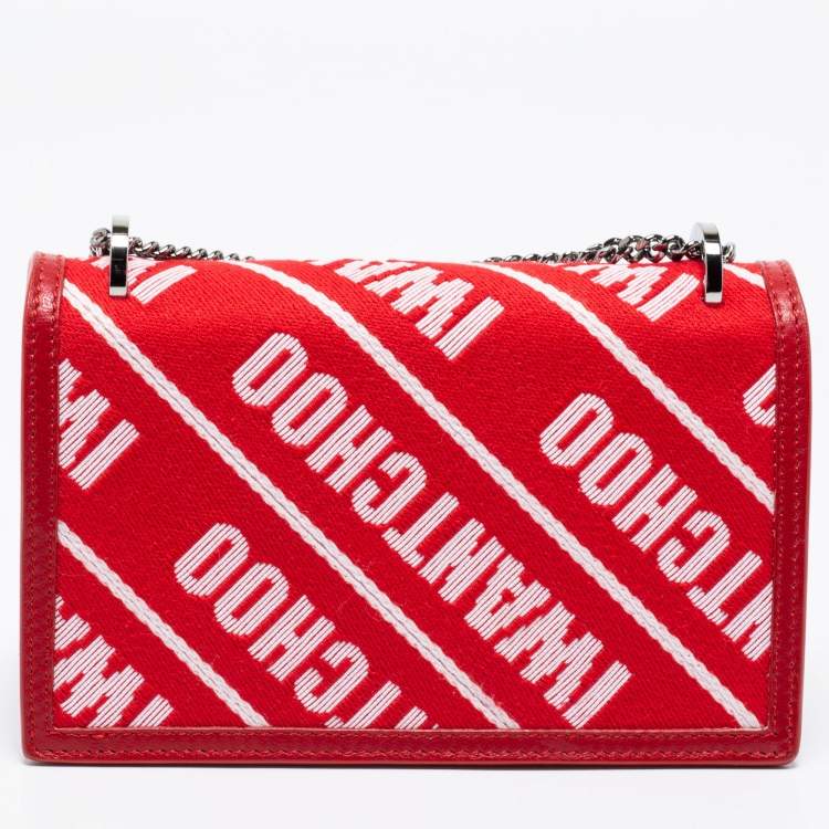 Pre Owned Jimmy Choo Red Fabric And Leather Trimmed Shoulder Bag 