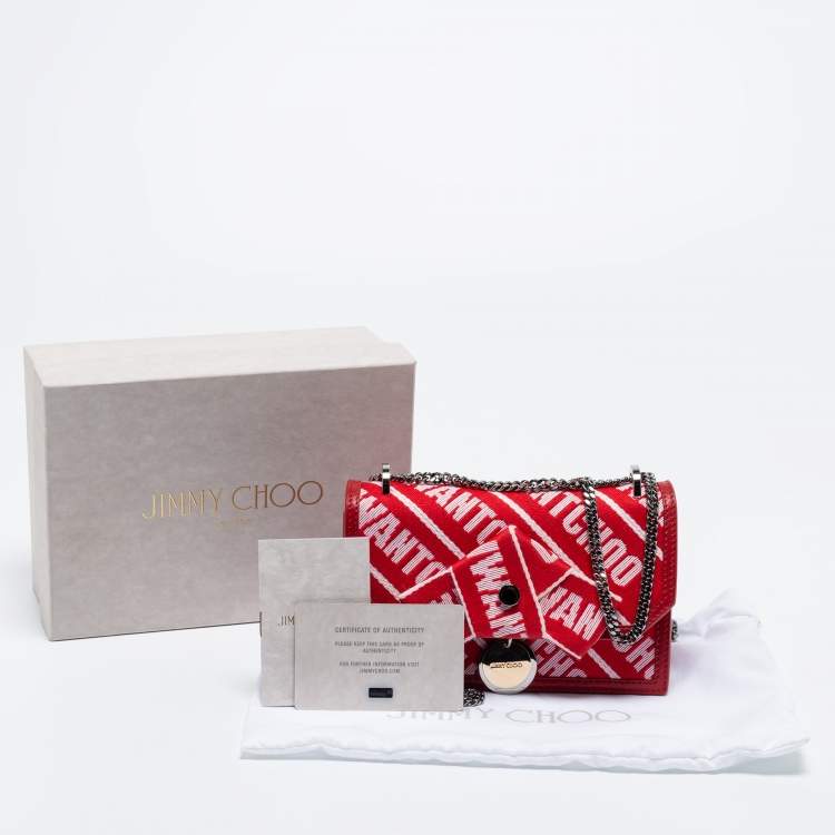Pre Owned Jimmy Choo Red Fabric And Leather Trimmed Shoulder Bag 