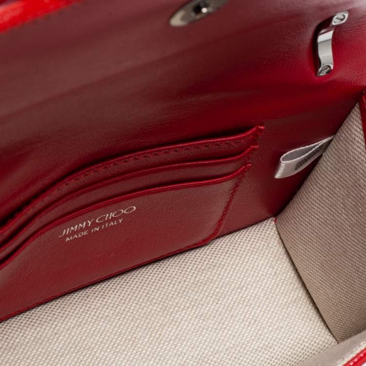 Pre Owned Jimmy Choo Red Fabric And Leather Trimmed Shoulder Bag 