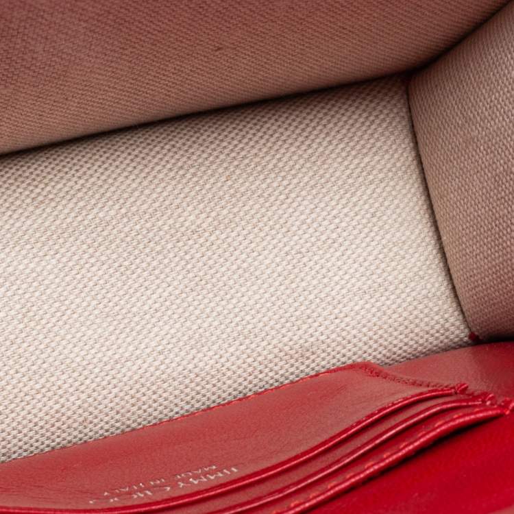 Pre Owned Jimmy Choo Red Fabric And Leather Trimmed Shoulder Bag 